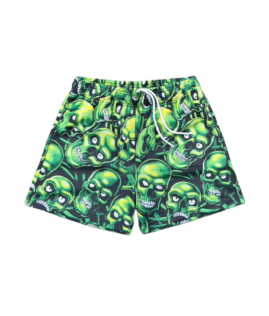 GREEN SKULL MESH SHORTS – Dreamers Los Angeles